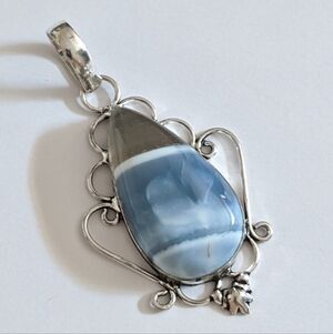 Owhyee Blue Opal Gemstone 925 Sterling Silver Handmade Pendant Necklace